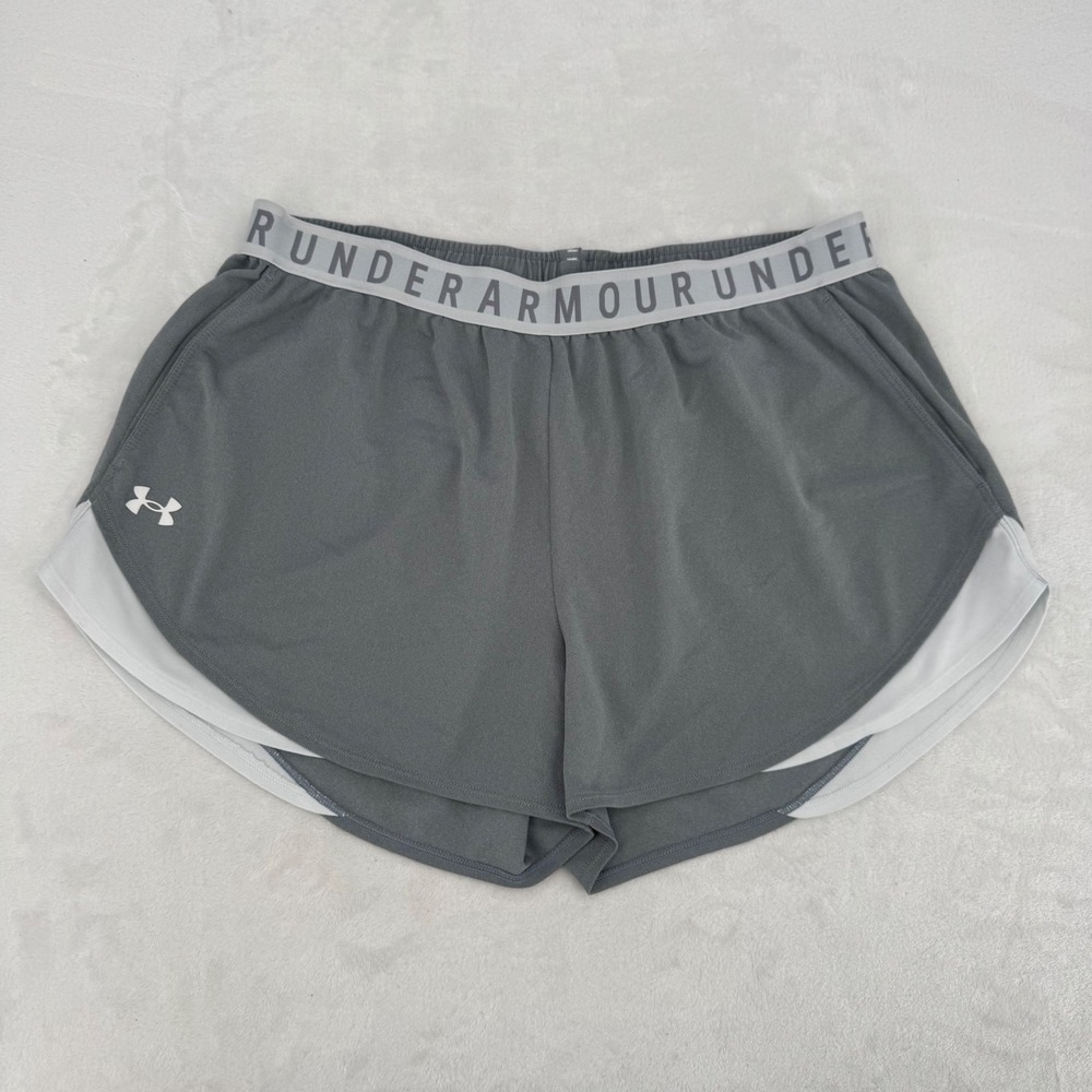 Under Armour HeatGear Athletic Shorts Womens Size XXL Gray & White Loose Fit UA